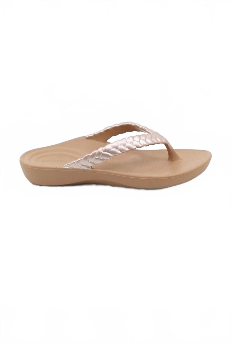 NEW AETREX women's vicki braided thong sandal in champagne gloss